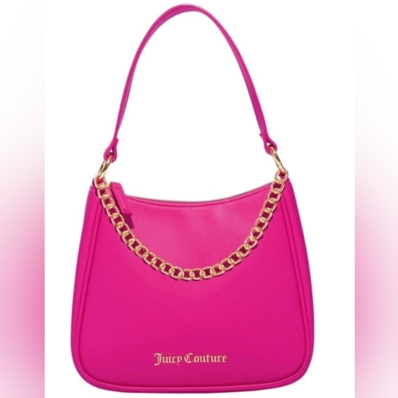 Brand New No Tags Juicy Couture Fuchsia Shoulder Bag with Gold Chain - Picture 1 of 11